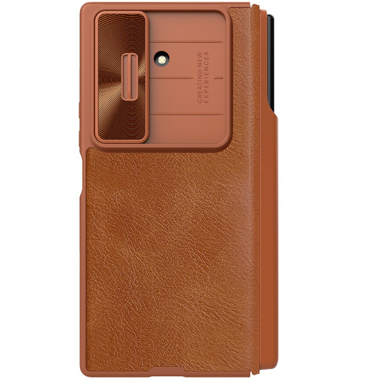 Etui z klapką NILLKIN do Samsung Galaxy Z Fold7, CamShield Qin Pro, skórzane z rysikiem, brązowe