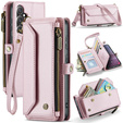 Etui CASEME do Samsung Galaxy S25 FE, RFID Leather Wallet, z paskiem na ramię, różowe