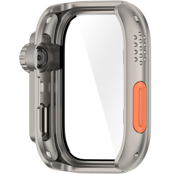 2w1 Etui + Szkło Hartowane do Huawei Watch Fit 4, Tytanowe/Pomarańczowe