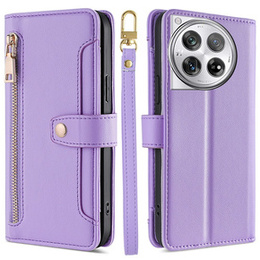 Etui z klapką do OnePlus 12 5G, Wallet Zipper Pocket, fioletowe