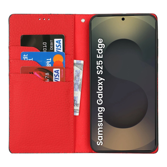 Etui z klapką do Samsung Galaxy S25 Edge, Litchi Skin Grain, czarne