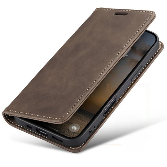 Etui do iPhone 17 Pro Max, ERBORD Vintage portfel z klapką, brązowe