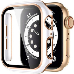 2w1 Etui + Szkło Hartowane do Apple Watch 4/5/6/SE 44mm, Białe / Złote