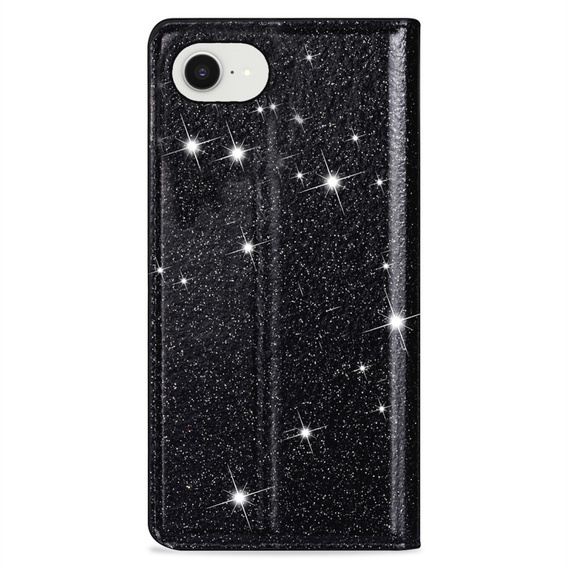 Etui z klapką do iPhone 16E, Card Slot Glittery, czarne