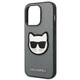 Etui Karl Lagerfeld do iPhone 14 Pro, Saffiano Choupette Head Patch, srebrne