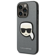 Etui Karl Lagerfeld do iPhone 14 Pro, Saffiano Karl's Head Patch, srebrne