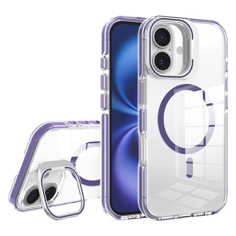 Etui do iPhone 17, do MagSafe, z podstawką, przezroczyste z fioletowymi akcentami
