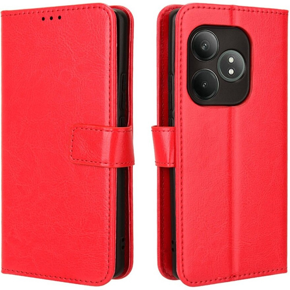 Etui z klapką do Realme GT 6 / 6T, Crazy Horse Wallet, czerwone