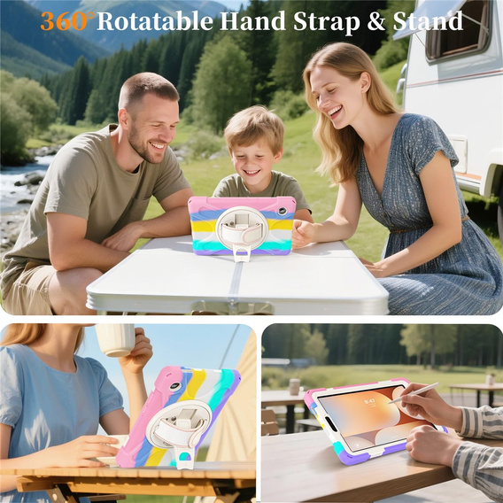 Pancerne etui do Samsung Galaxy Tab A11, z podstawką i paskiem na ramię – wielokolorowe