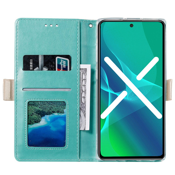 Etui z klapką do Samsung Galaxy A21S, Wallet Pocket Zipper Lace, zielone