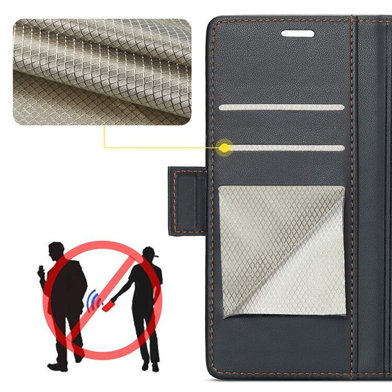 Etui do Motorola Moto G56 5G, ERBORD Glossy Litchi, portfel z klapką, czarne