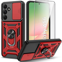 Etui pancerne do Samsung Galaxy A56 5G, CamShield Slide, czerwone + Szkło Hartowane 9H
