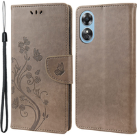 Etui z klapką do Oppo A17, Butterfly, szare