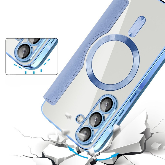 Etui z klapką do Samsung Galaxy A36 5G, RFID Wallet MagSafe z ochroną aparatu, niebieskie