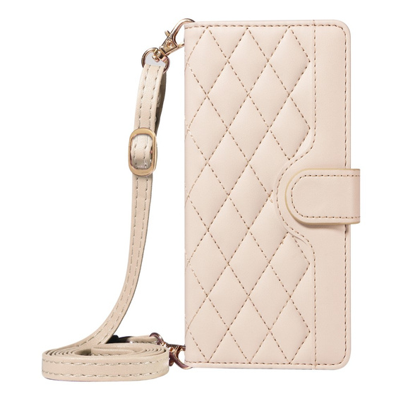 Etui z klapką do Motorola Edge 50 Neo / Motorola ThinkPhone 25, Rhombus Crossbody Leather, beżowe