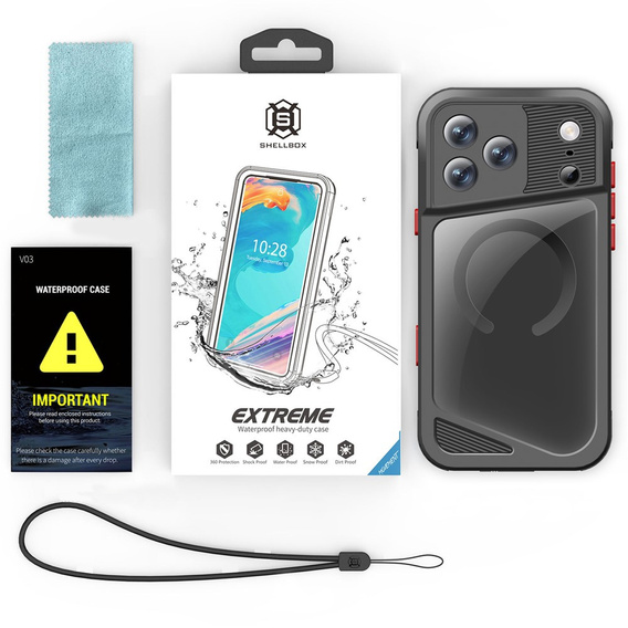 Etui Wodoodporne IP68 do iPhone 17 Pro, SHELLBOX GTM MagSafe, czarne
