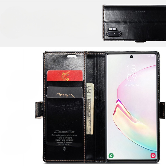 Etui z klapką CASEME do Samsung Galaxy Note 10 Plus, Waxy Textured, czarne