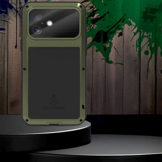 Etui Love Mei do iPhone 17, pancerne ze szkłem, zielone