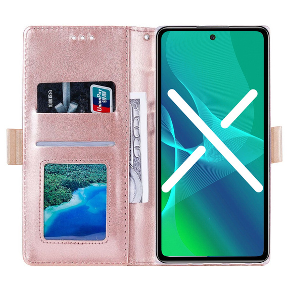 Etui z klapką do Samsung Galaxy S22+ Plus 5G, Wallet Pocket Zipper Lace, różowe