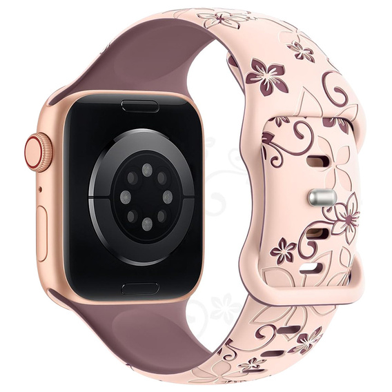 Pasek Silikonowy do Apple Watch 1/2/3/4/5/6/7/8/9/10/11/SE 38/40/41/42mm, Floral, Różowy / Fioletowy