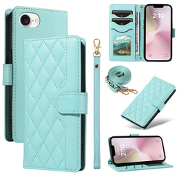 Etui z klapką do iPhone 16E, Rhombus Crossbody Leather, zielone