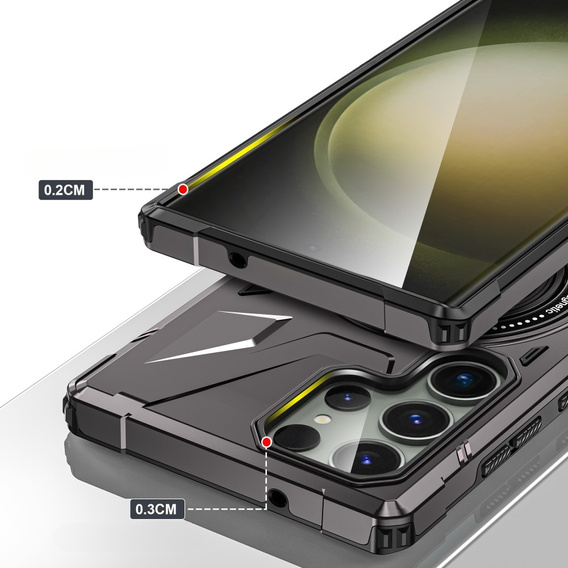 Etui do Samsung Galaxy S24 Ultra, pancerne z podstawką i blaszką do uchwytu, szare