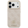 Etui GUESS do iPhone 17 Pro, 4G Strass Logo, do MagSafe, z paskiem, różowe