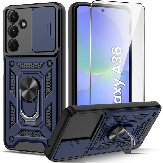 Etui pancerne do Samsung Galaxy A36 5G, CamShield Slide, niebieskie + Szkło Hartowane 9H