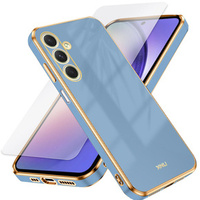 Zestaw Etui do Samsung Galaxy A54 5G, silikonowe Glamour z ochroną aparatu, Niebieskie + szkło