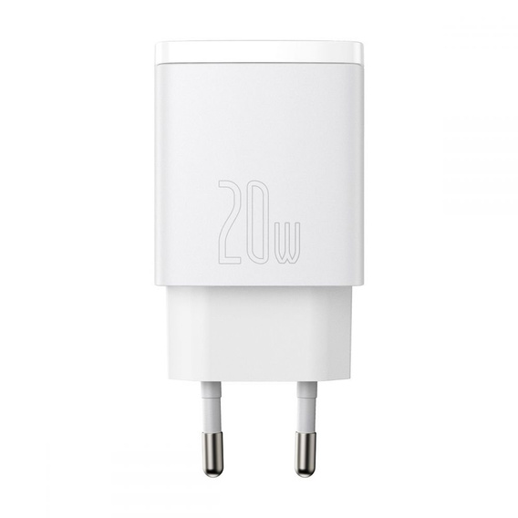 Baseus Compact PD 20W – ładowarka sieciowa z portami USB-C i USB-A, biała