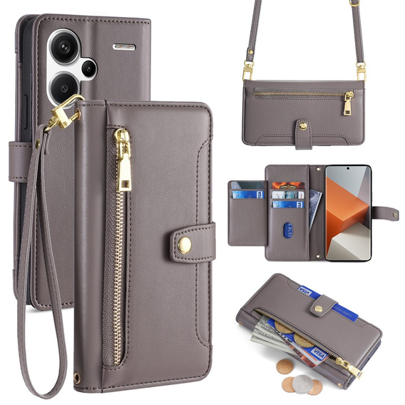 Etui z klapką do Xiaomi Redmi Note 13 Pro+, Wallet Zipper Pocket, szare