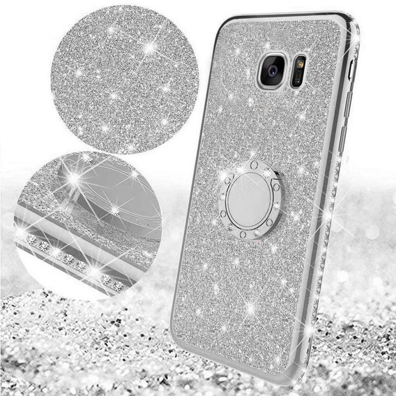 Etui do Samsung Galaxy S7 Edge, Bling brokat, Srebrne