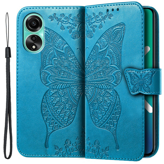 Etui z klapką do Oppo A58 4G, Butterfly, niebieskie