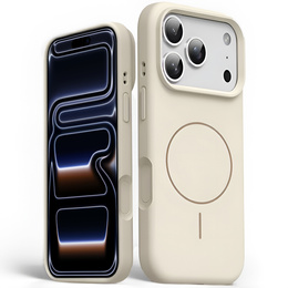 Etui silikonowe do iPhone 17 Pro Max - kompatybilne z MagSafe, antywstrząsowe, beżowe