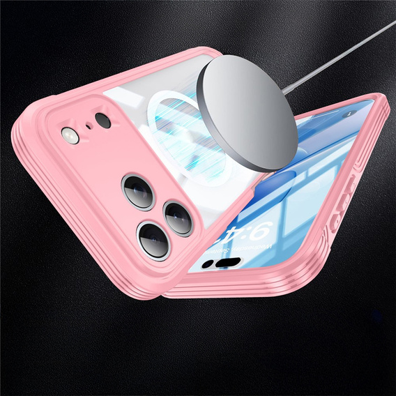 Etui do iPhone 17 Pro Max, Shockproof, ze szkłem, do MagSafe, różowe