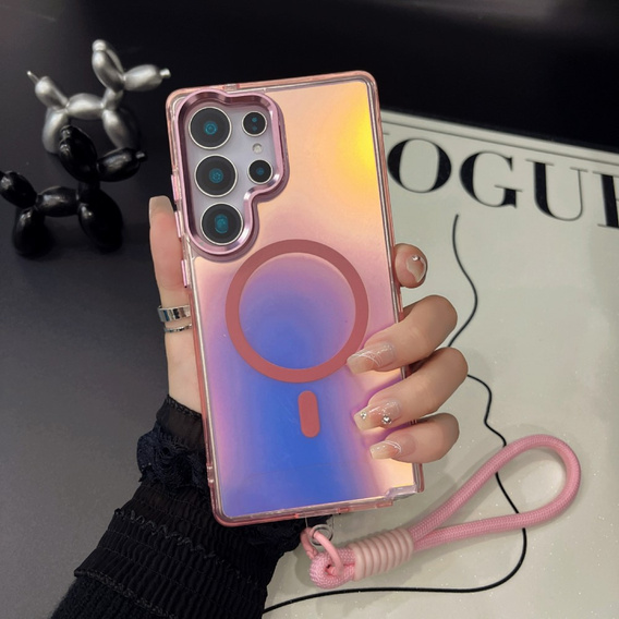 Etui do Samsung Galaxy S25 Ultra MagSafe Laser TPU z paskiem – różowe/kolorowe