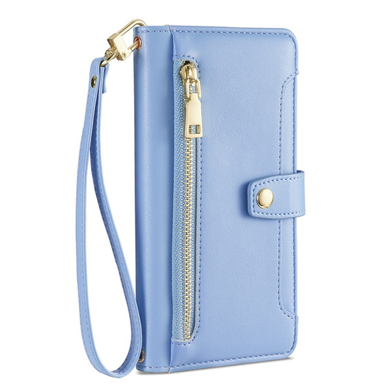 Etui z klapką do iPhone 14 Pro, Wallet Zipper Pocket, niebieskie