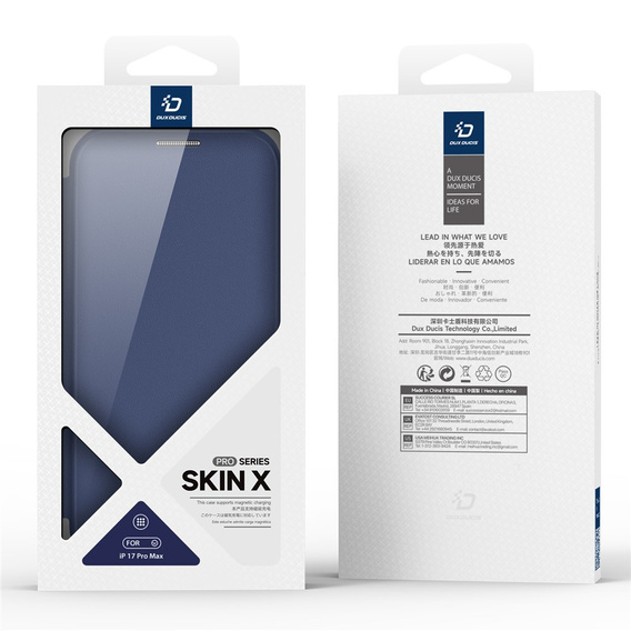 Etui z klapką Dux Ducis do iPhone 17 Pro Max, Skin X Pro, do MagSafe, granatowe