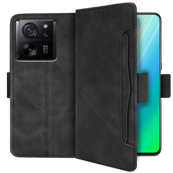 Zestaw Etui z klapką do Xiaomi 13T / 13T Pro, Card Slot, Czarne + Szkło