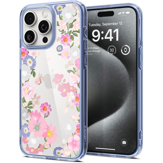 Etui Spigen do iPhone 15 Pro, Ultra Hybrid Blossom, Przezroczyste, Kwiaty