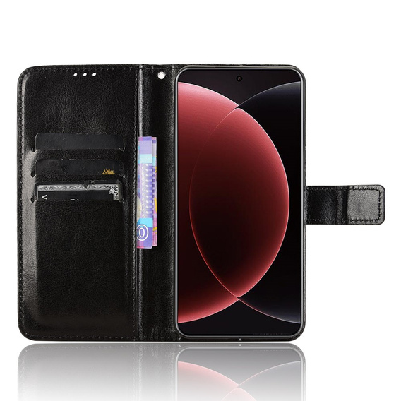 Etui z klapką do Xiaomi 15 Ultra, Crazy Horse Wallet, czarne