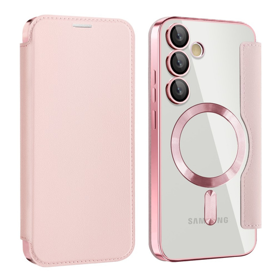 Etui z klapką do Samsung Galaxy S24 FE, RFID Wallet MagSafe z ochroną aparatu, różowe