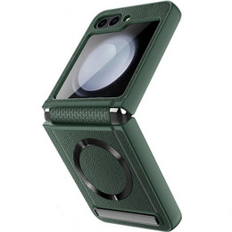 Etui do Samsung Galaxy Z Flip5 5G, Leather Kickstand, ze szkłem, do MagSafe, zielone