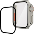 2w1 Etui + Szkło Hartowane do Apple Watch 7/8/9 41MM, Srebrne/Pomarańczowe