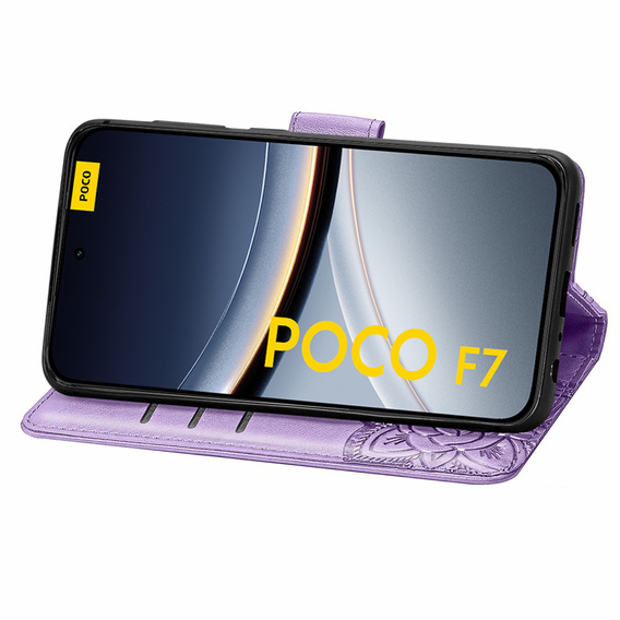 Etui z klapką do Xiaomi Poco F7, Butterfly, fioletowe
