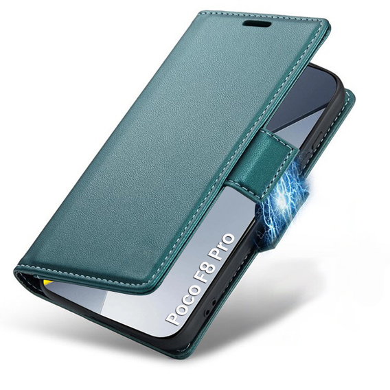 Etui do Xiaomi Poco F8 Pro, ERBORD Glossy Litchi, portfel z klapką, zielone