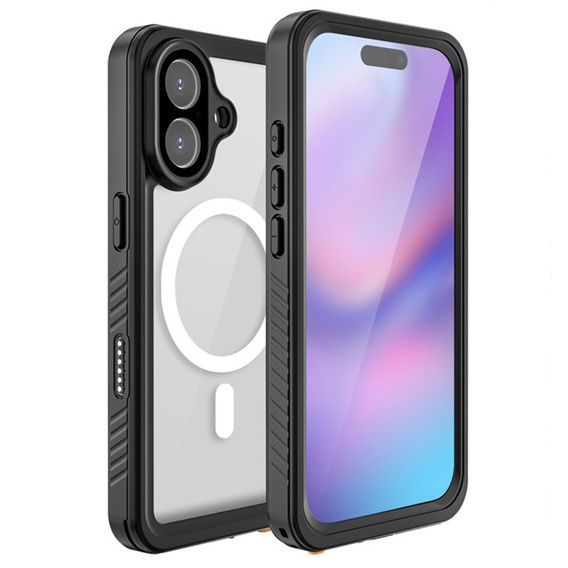 Etui Wodoodporne IP68 do iPhone 17, Redpepper, do MagSafe, przezroczyste z czarną ramką