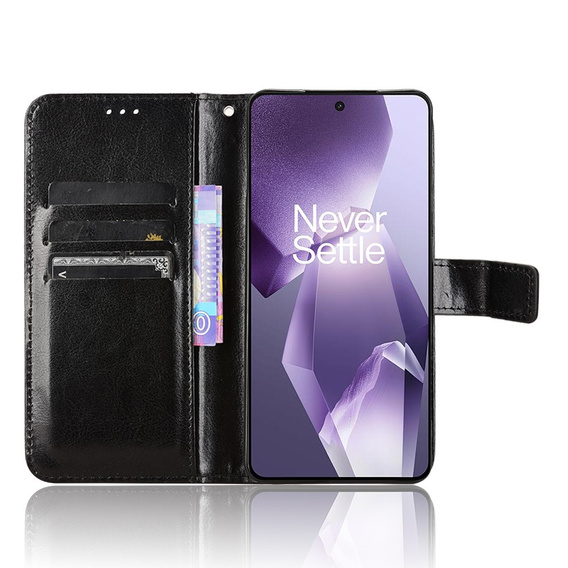 Etui z klapką do OnePlus 13R, Crazy Horse Wallet, czarne