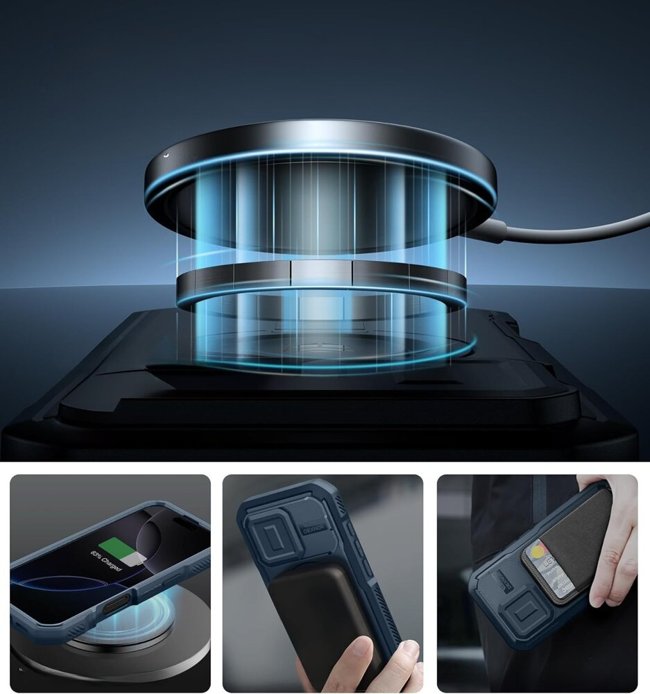 Etui Dexnor do iPhone 16 Pro – niebieskie, z dwiema ramkami