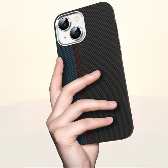 Etui do iPhone 14, Carbon Fiber MagSafe, czarne / niebieskie